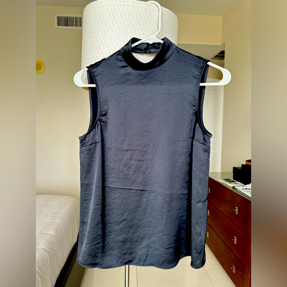 Express satin sleeveless top with low v lace back DARK GREY XS